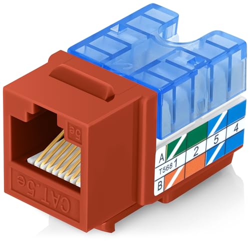 Image of Everest 90 Degree RJ45 Cat5e Keystone Jacks Slim Profile 10-Pack Orange