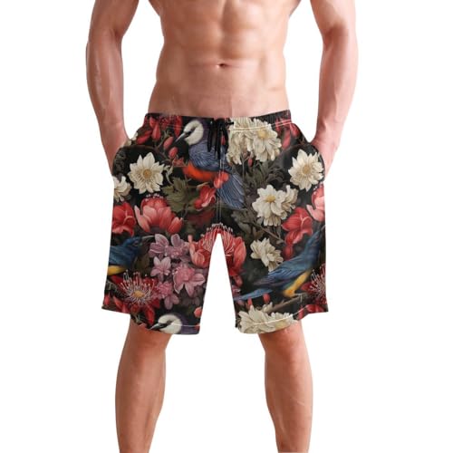 Cute Flower Bird Mens Swim Trunks Quick Dry Beach Shorts with Pocket S 202b2790