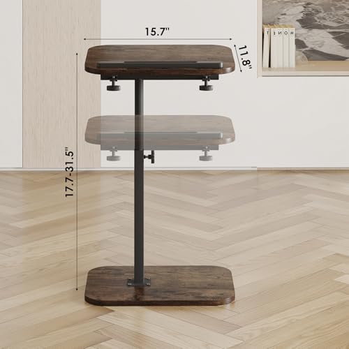 Image of Sofa Couch Arm Table Tv Tray Small Bed Stand C Shaped Side End Tables for Living Room, Bedroom, Bedside Rustic