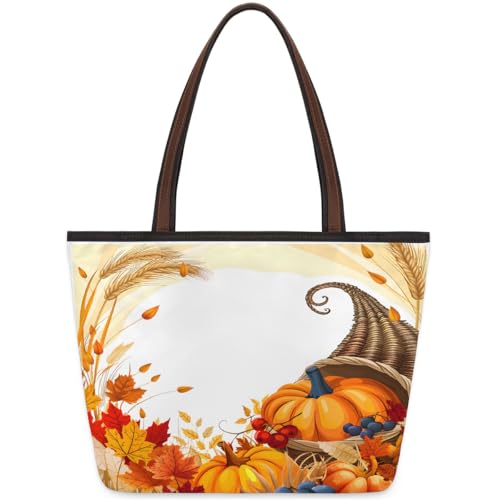 Large Tote Bag for Women Thanksgiving Decor Fall Weekender Bags Waterproof Hand Bag with Zipper and Handle Reusable Grocery Bags Casual Beach Tote Purse for Work Travel Vacation Shopping Gym