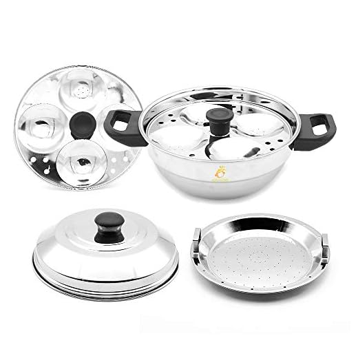 MAHAVIR Steel 8 Pieces IDLI with Steamer Plate, Silver