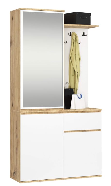 BDW ENTRO Armoire d'entrée avec Armoire à Glace, 95 x 183 x 35 cm, étagère à Chaussures,...