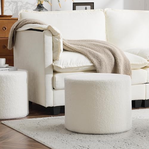 Bezseller Soft Boucle Pouf Ottoman, Comfortable Foot Rest, Full Foam