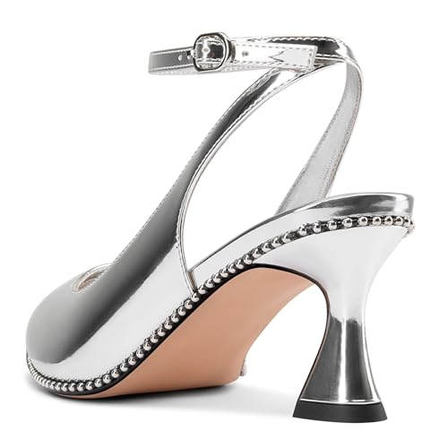 Image of NobleOnly Womens Slingback Heels Beaded Pumps Ankle Strap Pointed Toe Kitten Heels Dress Shoes 2.6 Inches