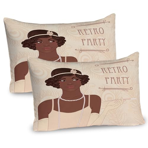 Ambesonne Pin up Girl Pillow Sham Set of 2, Flapper Style Teenage Girl with Vintage Long Pearl Necklace, Quality Microfiber Bedding Item for All Seasons, 36