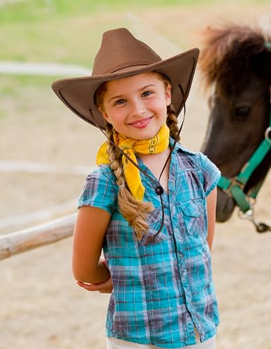 Jastore Kids Boys Girls Wide Brim Western Cowboy Cowgirl Hat with Wind Lanyard Vintage Jazz Felt Fedora Hat4