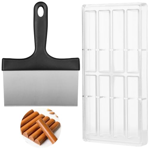 Polycarbonate Chocolate Molds Chocolate Candy Mold with Chocolate Scraper Long Stick Chocolate Mold Transparent Plastic Candy Molds with 8 Cavities Ideal for DIY Baking Projects (C)