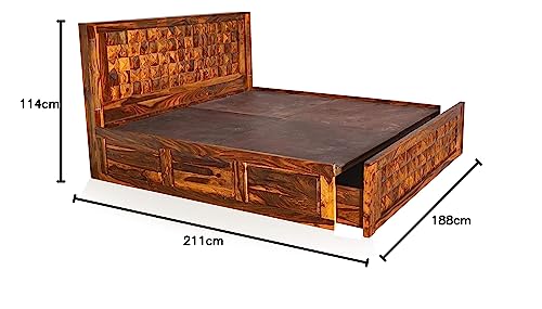 Image of Solid Wood King Size Bed for Bedroom | Wooden Furniture Crafted from Premium Sheesham Wood | Elegant Bedroom Double Bed with Drawer Storage | Honey Finish (211X188X114 Inches)