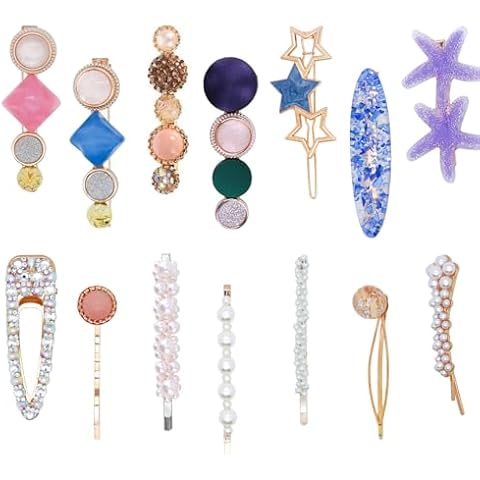 JOYJULY Hair Barrettes for Women - 14pcs Pearls Hair Clips Acrylic Resin Hair Pins Glitter Crystal Bobby Pins Hair Accessories for Women Girls Cover