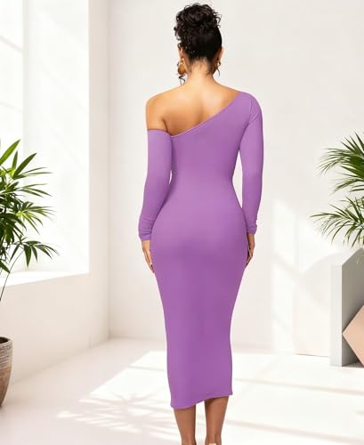 Image of Women's Long Sleeve Mesh Dress - Bodycon Off Shoulder Mesh Ruched Cocktail Club Maxi Dresses