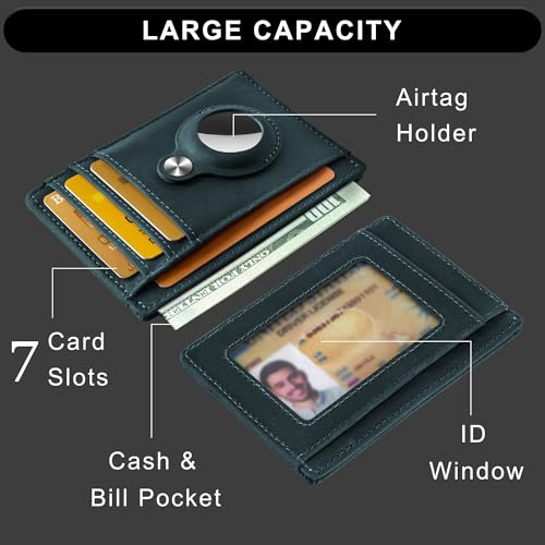 Image of Hawanik Slim Minimalist Front Pocket Air Tag Wallet, RFID Blocking Card Holder Wallet with Airtag Holder, Genuine-leather Blue, Minimalist, Minimalist