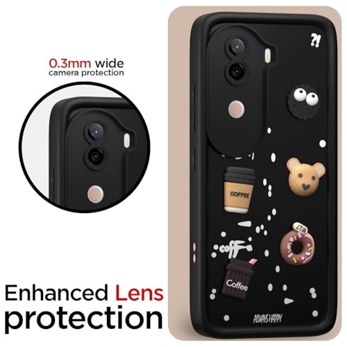 Image of Bintage Cute Fun Taddy| 3D Ball Bear| Donut| Coffee Rubber Case Full Body & Camera Protection Back Cover Compatible for iQOO Z9s 5G - Black