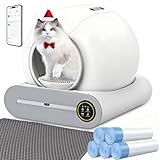 XQDKoon Selbstreinigende Katzentoilette, 65L+9L Selbstreinigende Toilette mit 5 Rollen Müllsäcken und 1 Fußmatten, Automatische Elektrisches Katzenklo, App Steuerung für Mehrere Katzen