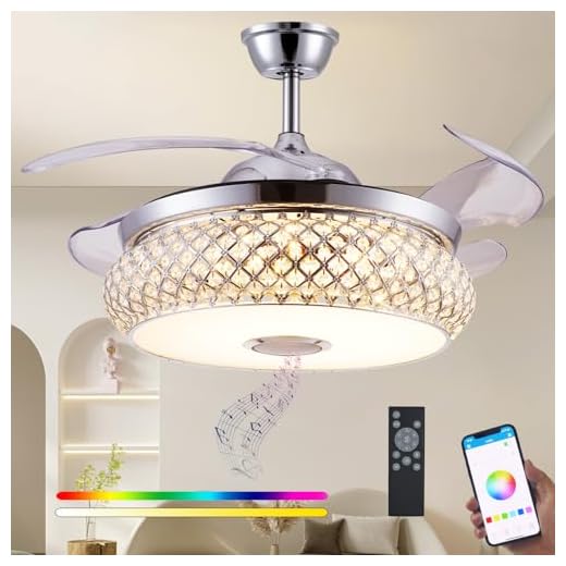 DFL 36" Bluetooth Ceiling Fan with Light, Fandelier, Dimmable Modern Chandelier Invisible Ceiling Fan Light and Music Speaker RGB Color Changing Remote Controller for Dining Room/Bedroom