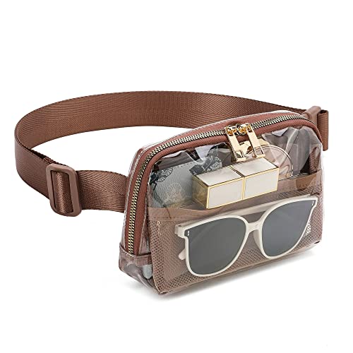Image of Clear Fanny Pack Stadium Approved Belt Bag, Clear Purse for Stadium Events | Adjustable Strap Water-resistant Waist bag Clear Purse for Travel Workout Running Hiking(Brown)