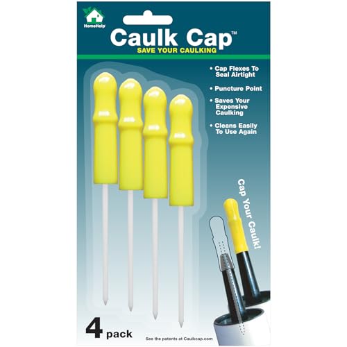 Caulk Cap CCY-4, Reusable Caulk Caps Caulk Tube Sealers with Built-in Puncture Pin, 4 Pack