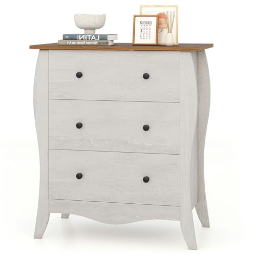 KOMFOTTEU Cómoda con 3 Cajones Plegables de Tela, Cajonera de Madera para Dormitorio, Mueble de Almacenamiento con Tiradores y Dispositivo Antivuelco, para Salón, Pasillo, 68 x 39 x 77 cm (Gris)