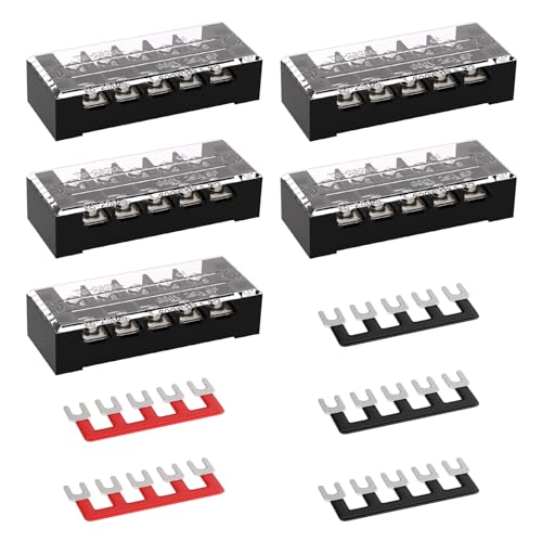 APIELE 25A Screw Terminal Block Covered 5 Position Dual Row 25A 5 Position Pre-Insulated Terminal Barrier Strips (5PCS 25A 5P+5PCS Wiring Strips)