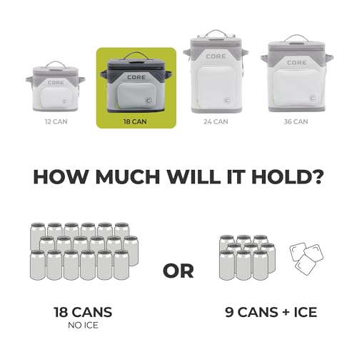 Image of CORE Magnetic Leak Proof Soft Cooler with Waterproof Zipper | Insulated Bag Portable Ice Chest Box | Best Soft Cooler for Food & Beverages for Tailgating, Car Camping, Travel, and Family Beach Picnics