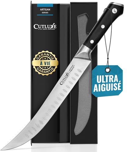 Cutluxe Couteau Boucher Professionnel - Cimeterre & Couteau de Boucher 25 cm - Couteaux de Cuisine - Pleine Soie & Tranchant Rasoir - Design Ergonomique du...
