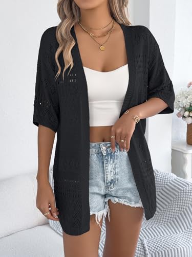 Image of Spicy Sandia Women's Loose Fit Short Sleeve Crochet Cardigan Sweaters for Summer