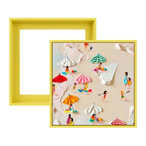 Image of Cute Yellow 8x8 Canvas Floater Frame for Wall Art Prints,0.9 inch Deep | Set of 2,Easy Framing,Floating Frames for Abstract Watercolor Paintings Illustration Landscape Portrait Bedroom Hallway Decor