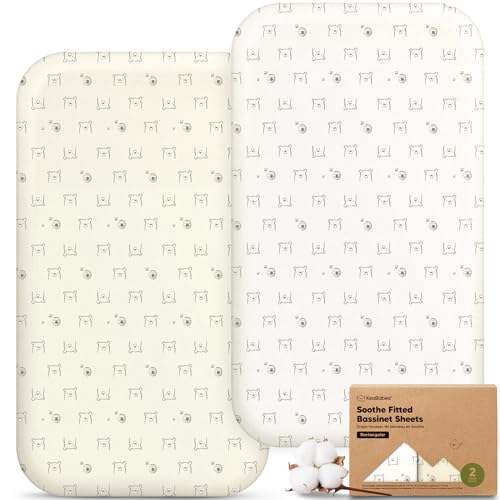 Image of 2pk Organic Bassinet Sheets, Compatible with Baby Delight (Bumble Bear) | 100% Cotton Bassinet Sheets for Boys, Girls, 32 x 21 Rectangle Baby Bassinet Mattress Sheets, Soft Breathable Bedside Cover
