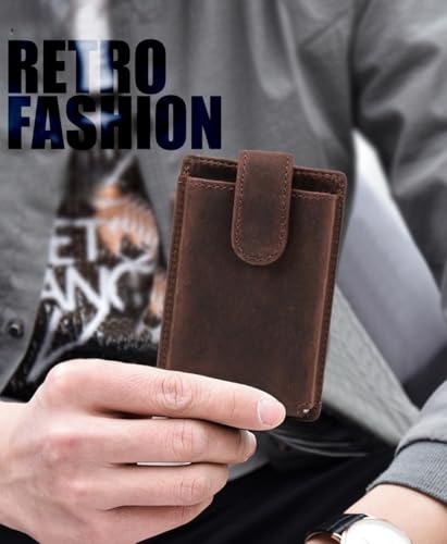 Unisex Genuine Leather Wallet RFID Blocking Vintage Auto Card Case with Snap Closure Card Holder (Coffee)2