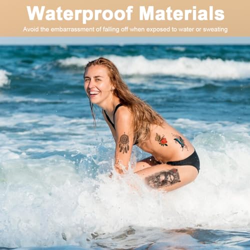 Image of MAYCREATE Temporary Tattoo for Men Women 34 Sheets Large Arm Band Tattoo Sticker, 3D Realistic Armband Tattoo, Body Half Sleeve Hand Tattoo for Women, Assorted Lion Wolf Tiger Skull Fake Tattoos