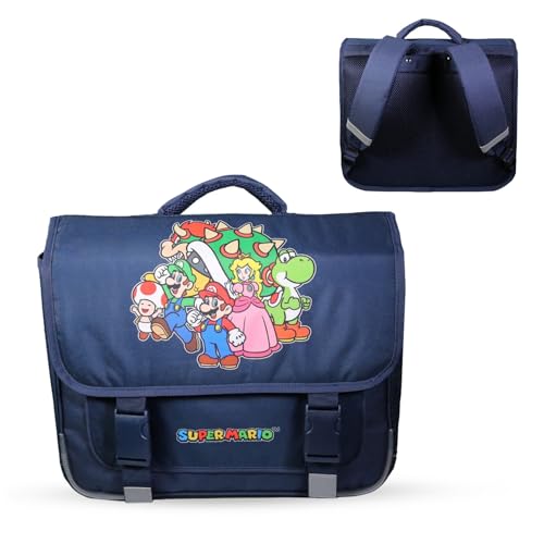 Bagtrotter – Cartable 38 cm – Super Mario Bleu – Primaire – Bretelles et dos rembourrés – Bandes Réfléchissantes – Grand Rangement – Licence...