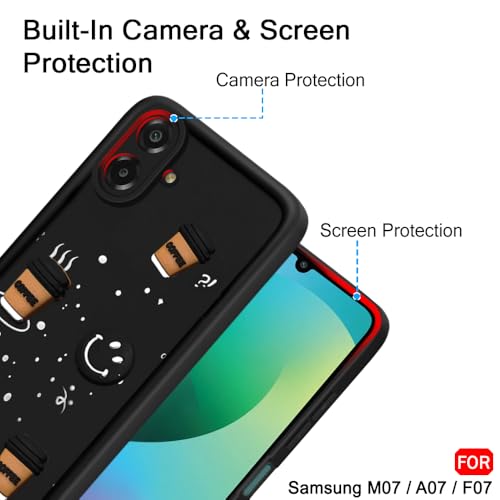 Image of TheGiftKart Back Cover Case for Samsung Galaxy M07 / F07 | Cute Fun Cartoon 3D Smiley Coffee Case | Full Camera Protection | Shockproof Back Cover Case for Samsung M07 / F07 (Silicone, Black)