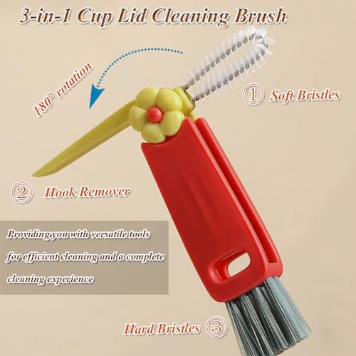 Image of 3 in 1 Cup Lid Cleaning Brush, 3 PCS Crevice Cleaning Brush Set - Multifunctional Portable Bottle Brush Cleaner for Bottle Gap Tight Spaces Cup - Ideal Baby Bottle Brush & Water Bottle Brush (3)
