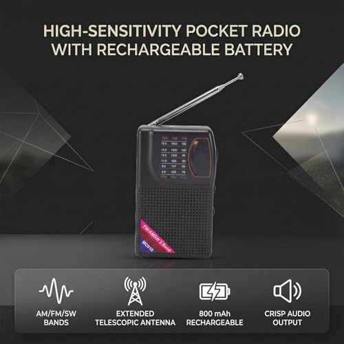 Radio portátil de onda corta AM FM SW con antena 21cm miniatura 2