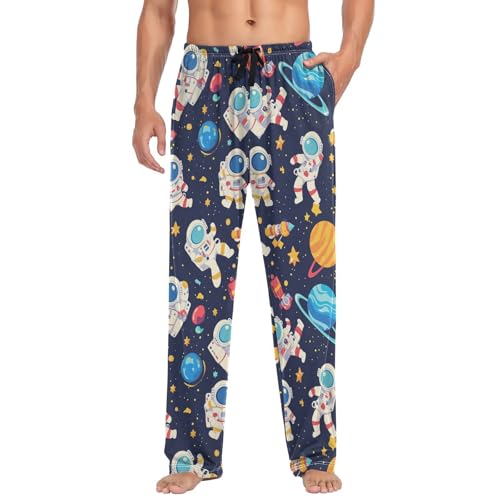 Vdsrup Men's Pajama Pants Planet Astronaut Pajama Pants for Men PJs Bottoms Drawstring Pockets Space Sleep Lounge Pants S3