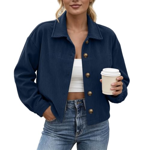 Gumipy Womens Corduroy Jacket Button Up Cropped Long Sleeve Fall Cardigans - image 1