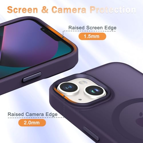 Image of YENAPOON for iPhone 14 Case, iPhone 13 Case, Matte Magnetic Case, Purple | Fit for Magsafe, Screen Protector Included, Matte Translucent Frosted Slim Shockproof Protective Phone Cover
