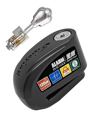 Motorcycle Lock, 120db Alarm Disc Brake Lock, Waterproof Anti-Theft Aluminium Alloy Lock with Reminder Cable, Fit for Motorcycle E-Bike Bicycle Scooter (Black)