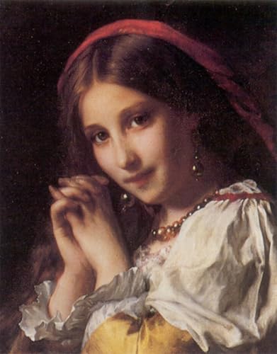 Lienzo de una niña con mantón rojo para decorar salones elegantes y comedores clásicos