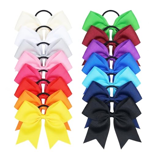 16 Pcs 6 Inch Cheer Bows For Girls Cheerleading Handmade Hair Bows Grosgrain Ribbon Elastic Ponytail Holders Accessories For Cheerleaders Teens School Sports Teams (Multi-Color)
