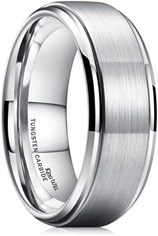 King Will BASIC Men's Tungsten Carbide Ring 8mm Polished Beveled Edge Matte Brushed Finish Center Wedding Band(10)