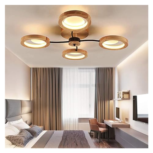 Lustre plafonnier bois massif LED télécommande éclairage séjour - 7