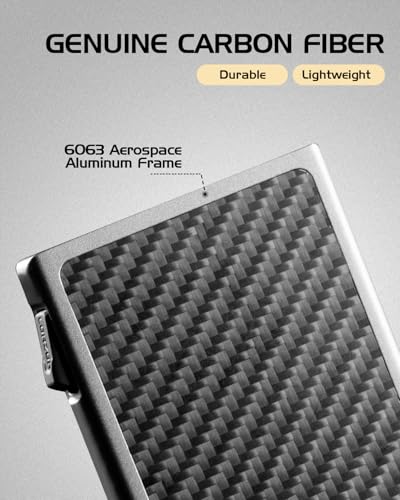 LORZOR Carbon Fiber Wallet for Men, 0.3IN Ultra-slim Minimalist Card Holder with Money Clip, Trigger Button for Quick Card Access, Ultra-light Aerospace Aluminum, RFID-Blocking, Gift Box3