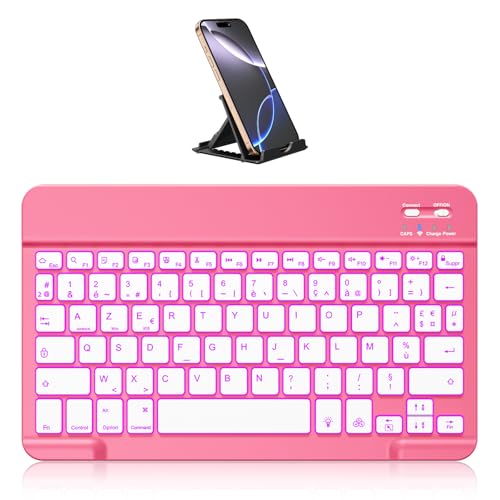 Vobafe Bluetooth Clavier sans Fil pour iPad Air/Pro/Mini/A16/11/10.9/10.2, avec Support Téléphone, Clavier Tablette AZERTY Français pour...