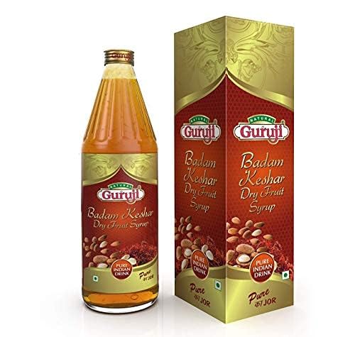 Jai Guruji Badam Kesar Dry Fruit Syrup Sharbat, Instant Refreshing Drink For Summer (Mix with milk Only) – 750 ML