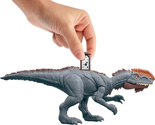Image of Mattel Jurassic World Strike Attack Dinosaur Toy with Single-Strike Action & Movable Joints, Monolophosaurus Action Figure Includes Digital Play