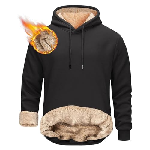 Sudadera con capucha para hombre, cálida, gruesa, forro polar, térmica, con bolsillo canguro, Negro, M