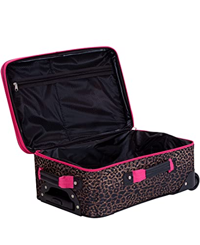 Image of Rockland Fashion Softside 4 Piece Luggage Set, Expandable, (14 inch Tote /19 inch /24 inch /28 inch), Pink Leopard
