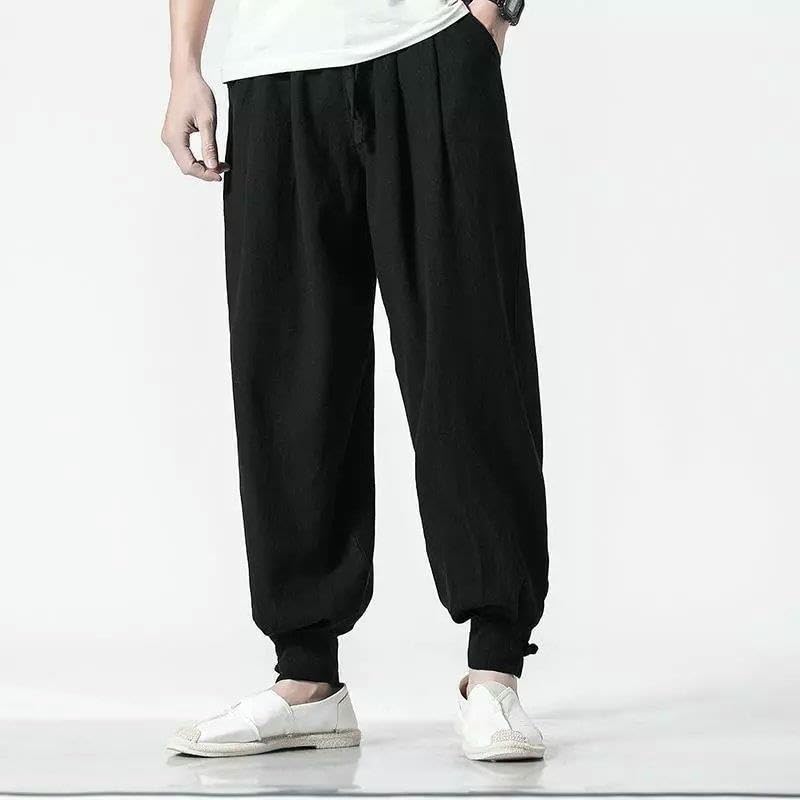 Men's Cotton Linen Loose Tapered Leg Zen Long Pants3