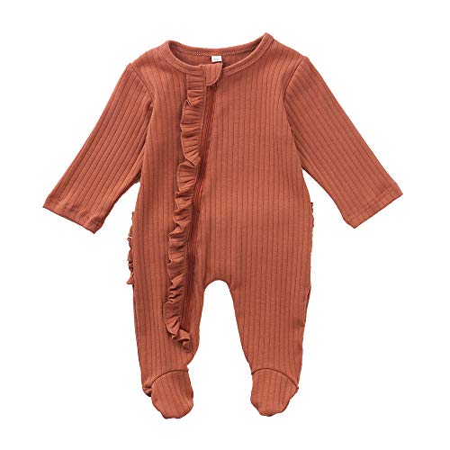 Newborn Baby Boy Girl Zipper Footed Pajamas Sleepers Ruffle Ribbed Romper Jumpsuit One Piece Outfit Clothes (D Orange Footie Oneise, 0-3 Months)