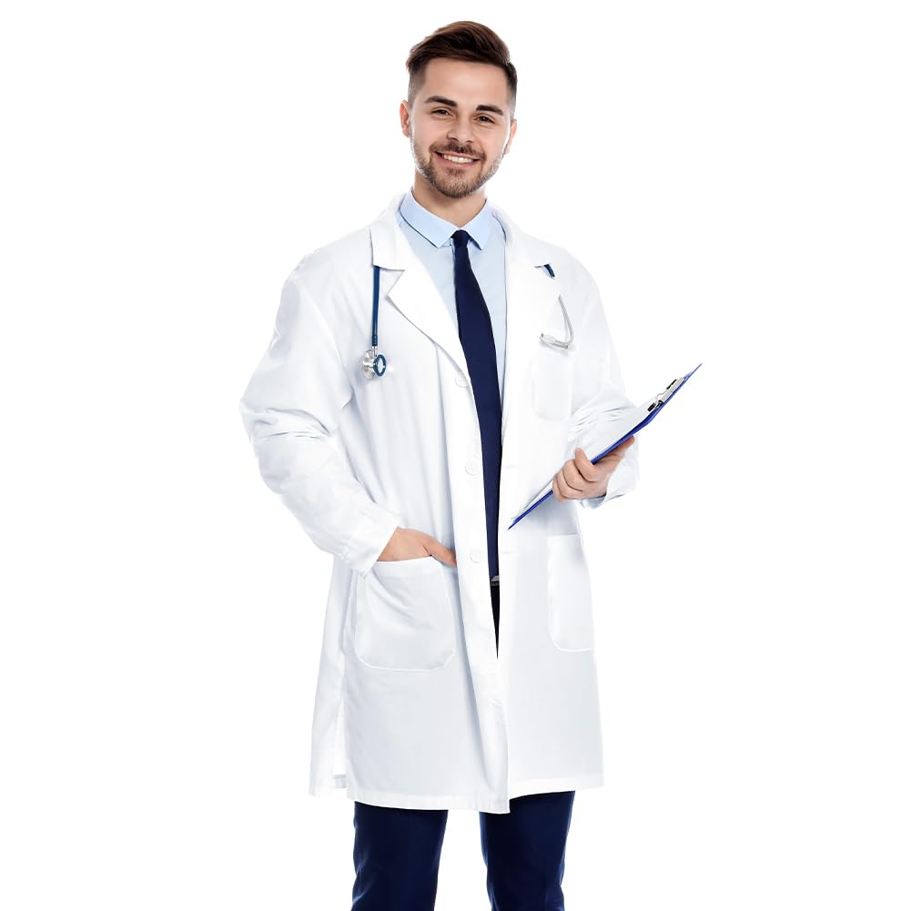 AUYAO Płaszcz Laboratoryjny, Damski i Męski, Biały, Bawełniany i Poliestrowy, Płaszcz Medyczny i Naukowy, Unisex i Dorosły, Labcoat Chemiczny i Laboratorium, Jedzenie i Odzież Robocza